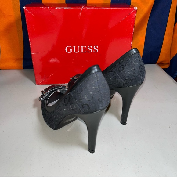 GUESS Peep Toe Heels Malee Platform Stilettos black multifabric size 7 M G print - Picture 6 of 6